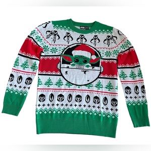 Star Wars Men's Ugly Christmas Sweater Size Baby Yoda in Santa Hat